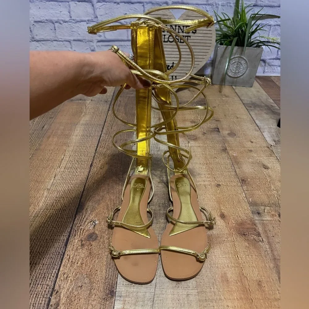 ZARA MULTI STRAP FLAT SANDALS with buckle detail bloggers favorite 37 6.5 - Picture 6 of 12
